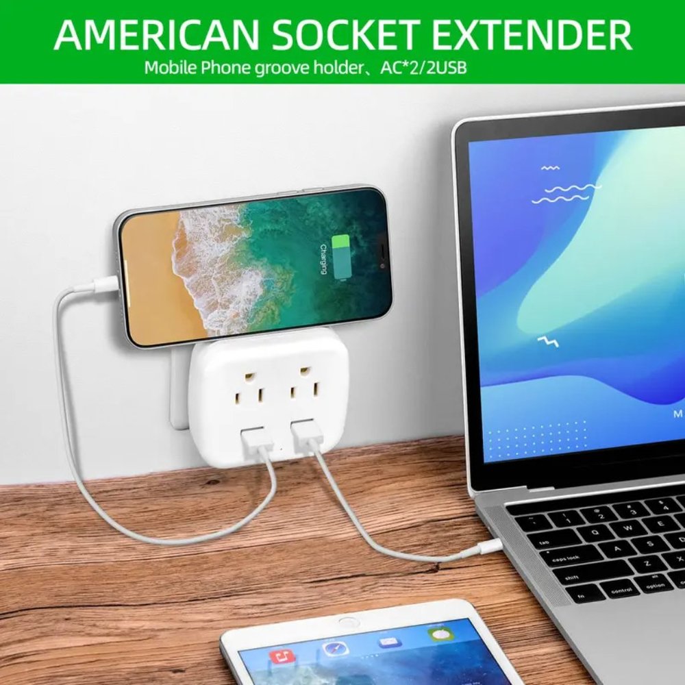 Power Strip With 2 US And 2 Sockets